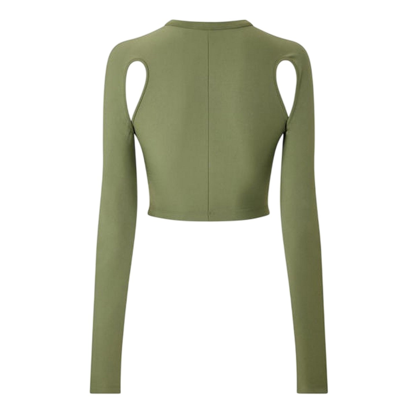 Olive - Back - Off White Womens-Ladies Mock Neck Slim Cold Shoulder Crop Top