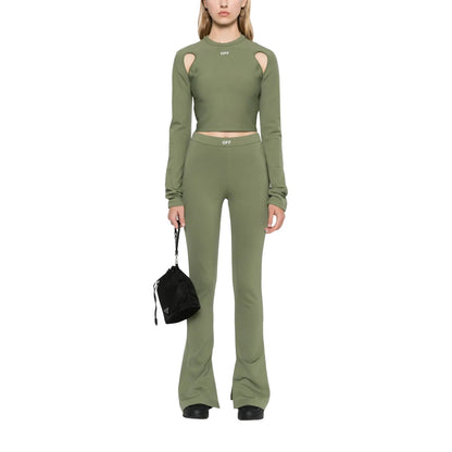 Olive - Lifestyle - Off White Womens-Ladies Mock Neck Slim Cold Shoulder Crop Top