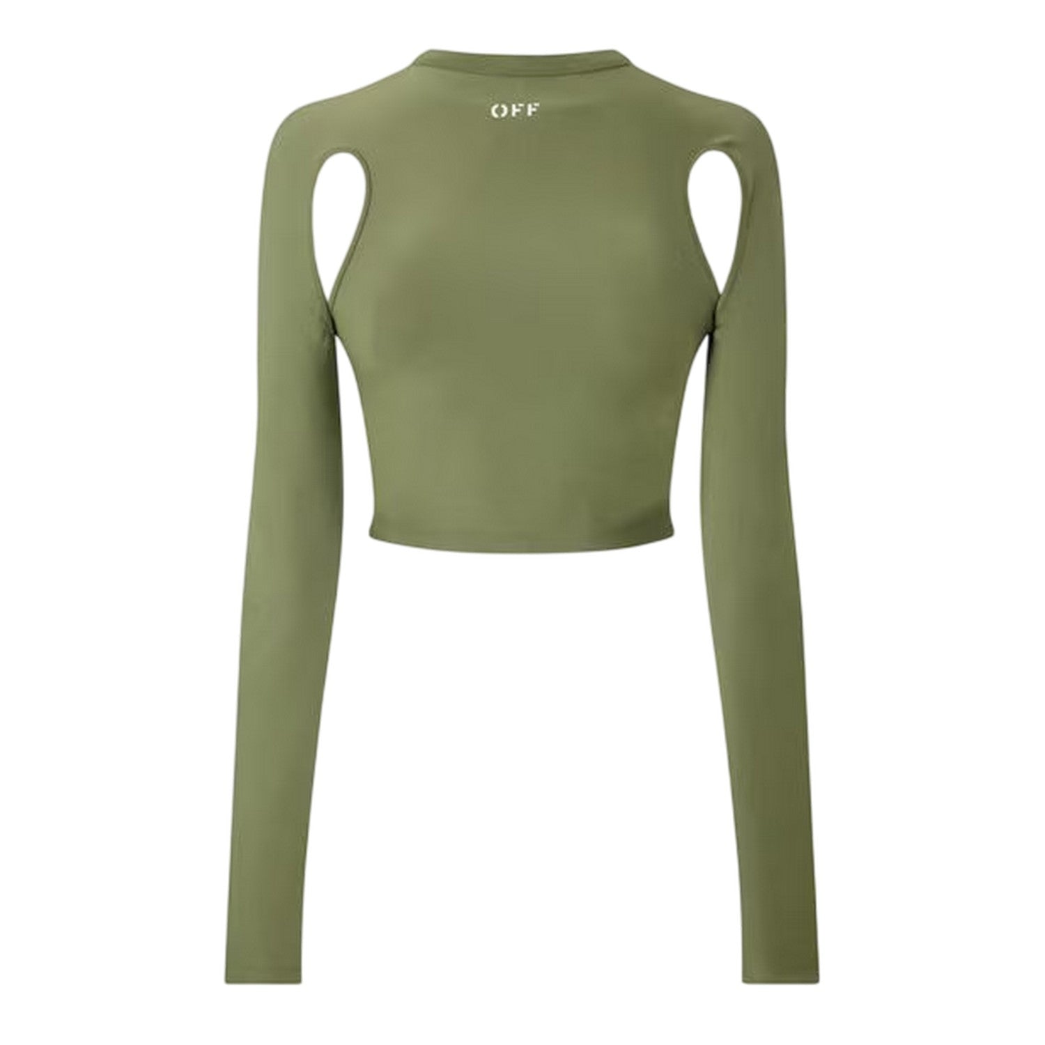 Olive - Front - Off White Womens-Ladies Mock Neck Slim Cold Shoulder Crop Top