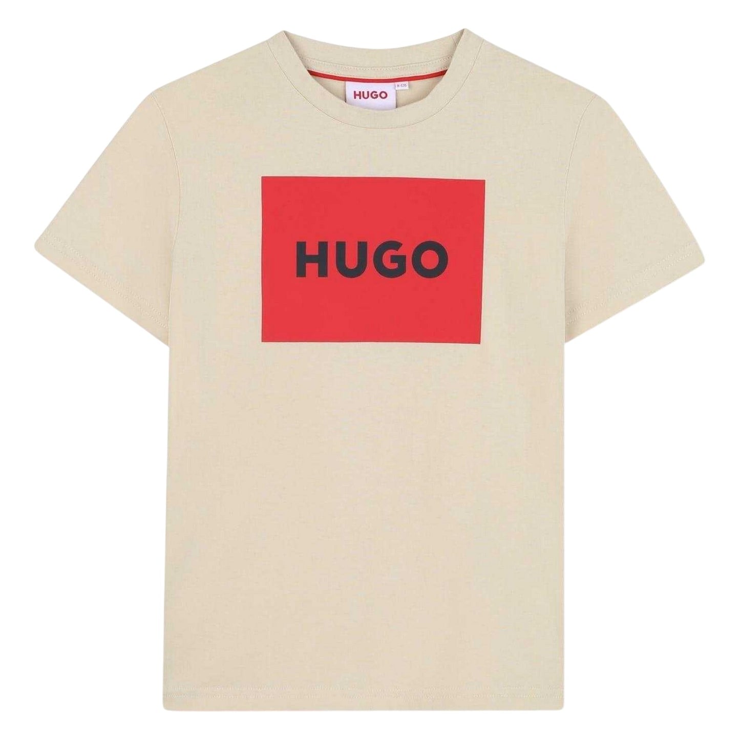 Stone - Front - Hugo Childrens-Kids Box Logo Cotton T-Shirt