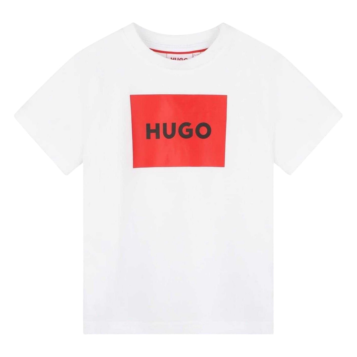 White - Front - Hugo Childrens-Kids Box Logo Cotton T-Shirt