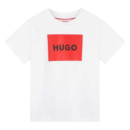 White - Front - Hugo Childrens-Kids Box Logo Cotton T-Shirt