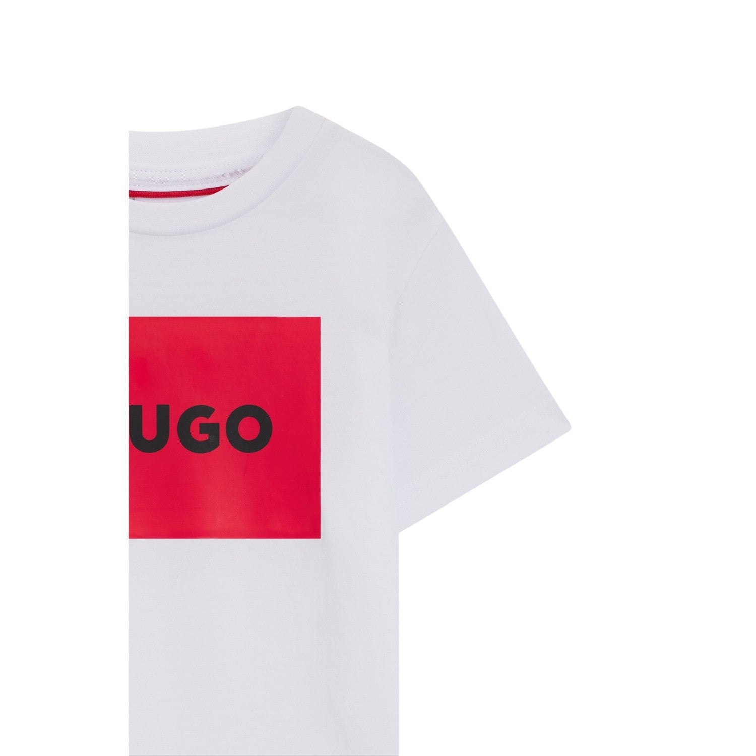 White - Side - Hugo Childrens-Kids Box Logo Cotton T-Shirt