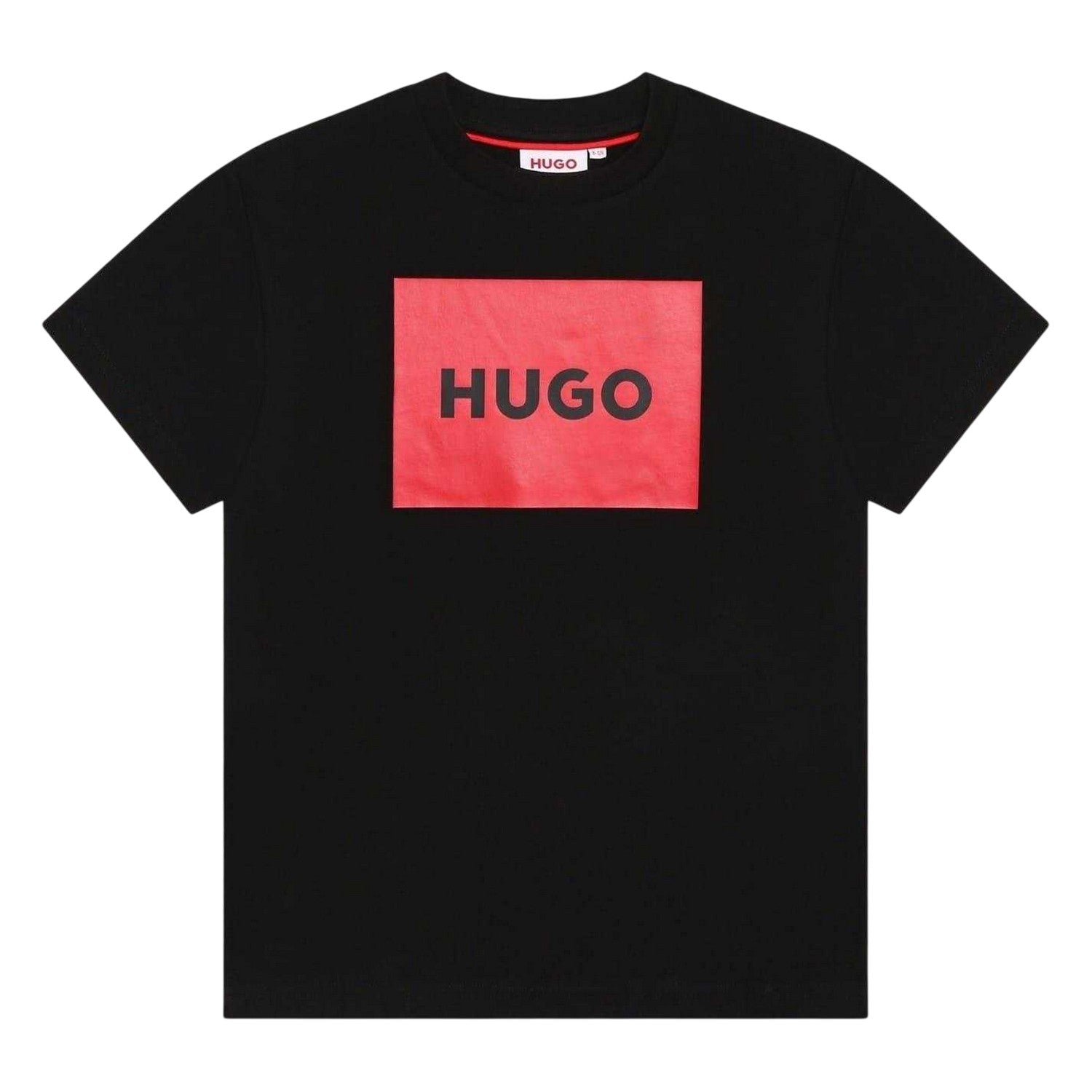 Black - Front - Hugo Childrens-Kids Box Logo Cotton T-Shirt