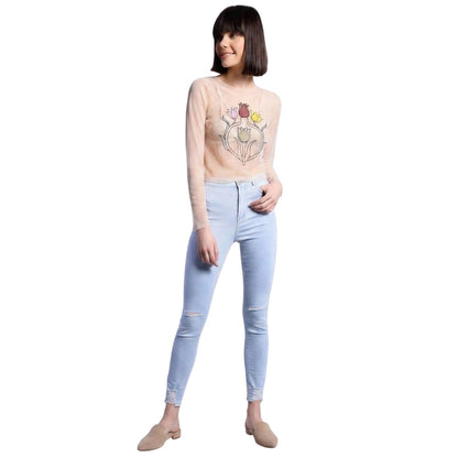 Nude - Side - Glamorous Womens-Ladies Chiffon Long-Sleeved Top