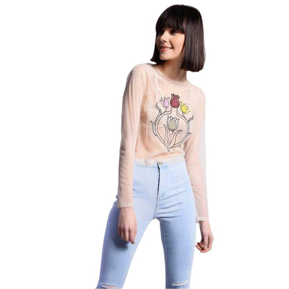 Nude - Front - Glamorous Womens-Ladies Chiffon Long-Sleeved Top