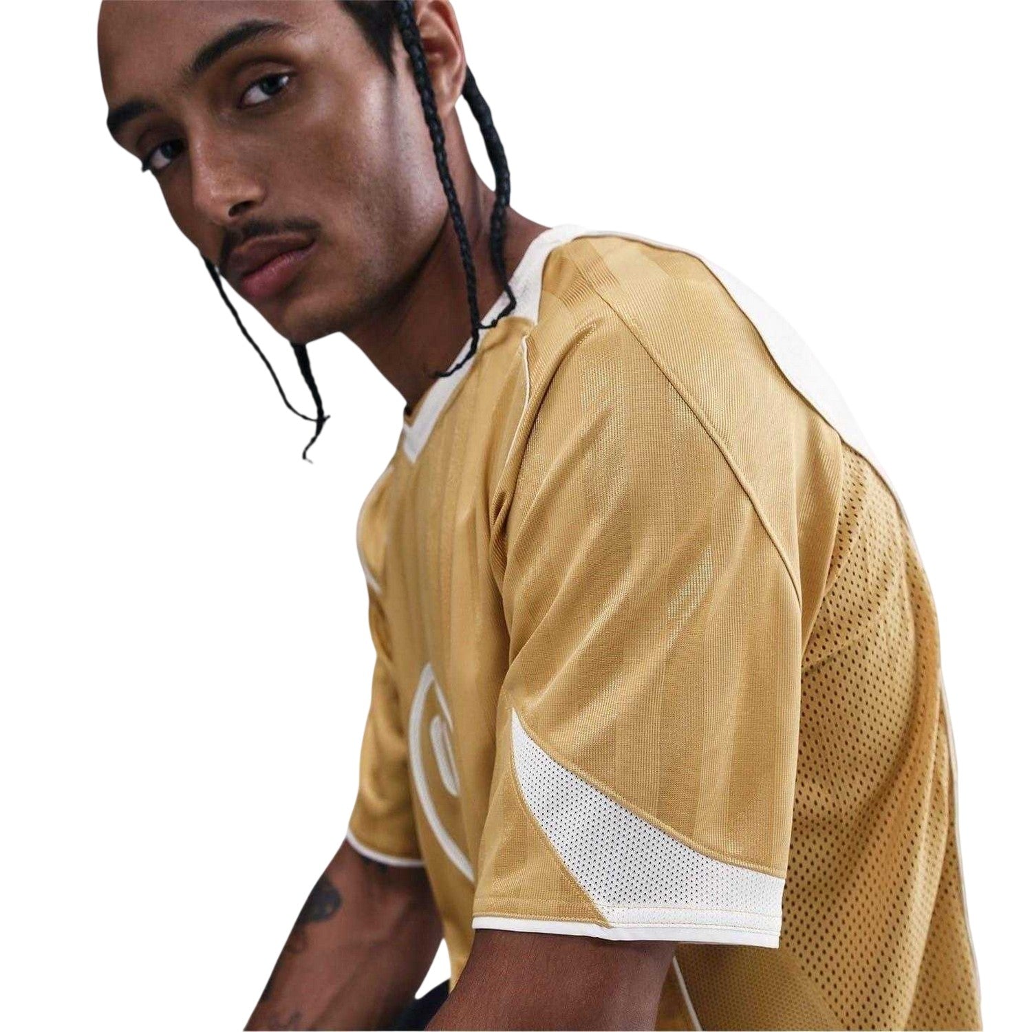 Gold - Side - Nike Mens T90 Energy V Neck Short-Sleeved Jersey