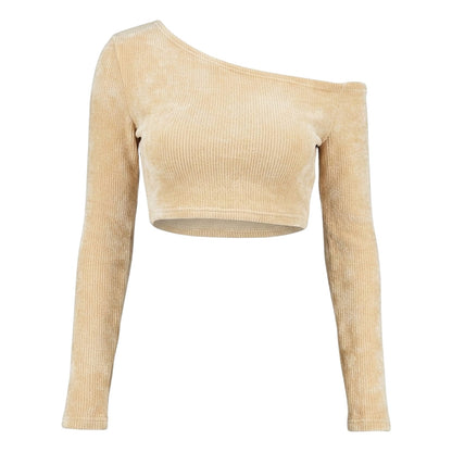 Beige - Front - Missy Empire Girls Chenille Cropped Off-the-Shoulder Jumper