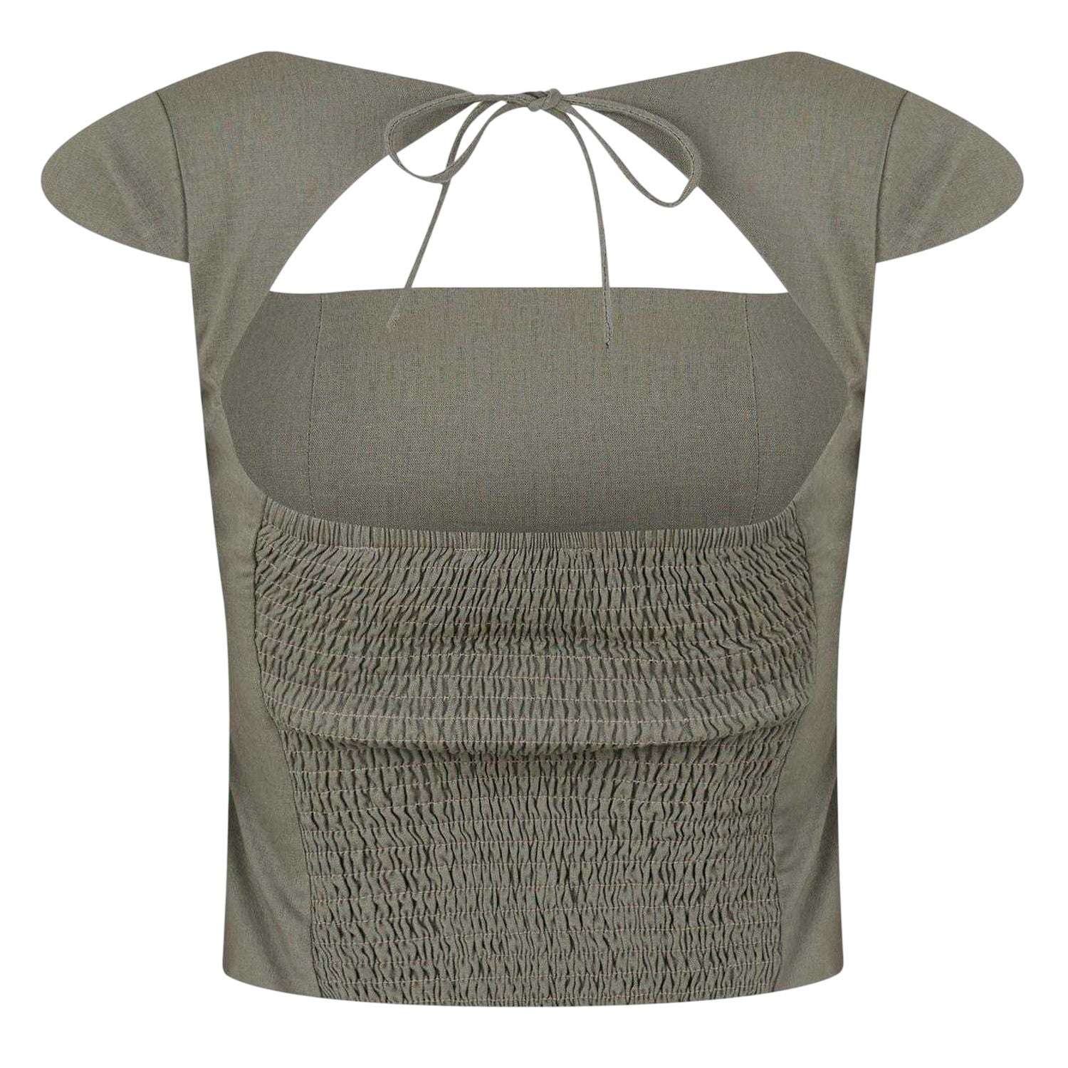 Khaki Green - Back - Jack Wills Womens-Ladies Woven Capped Sleeved Blouse