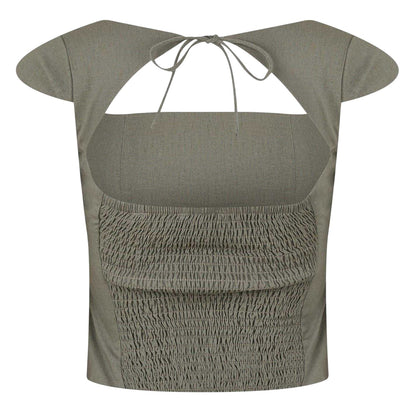 Khaki Green - Back - Jack Wills Womens-Ladies Woven Capped Sleeved Blouse