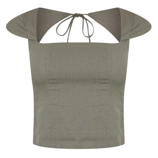 Khaki Green - Front - Jack Wills Womens-Ladies Woven Capped Sleeved Blouse