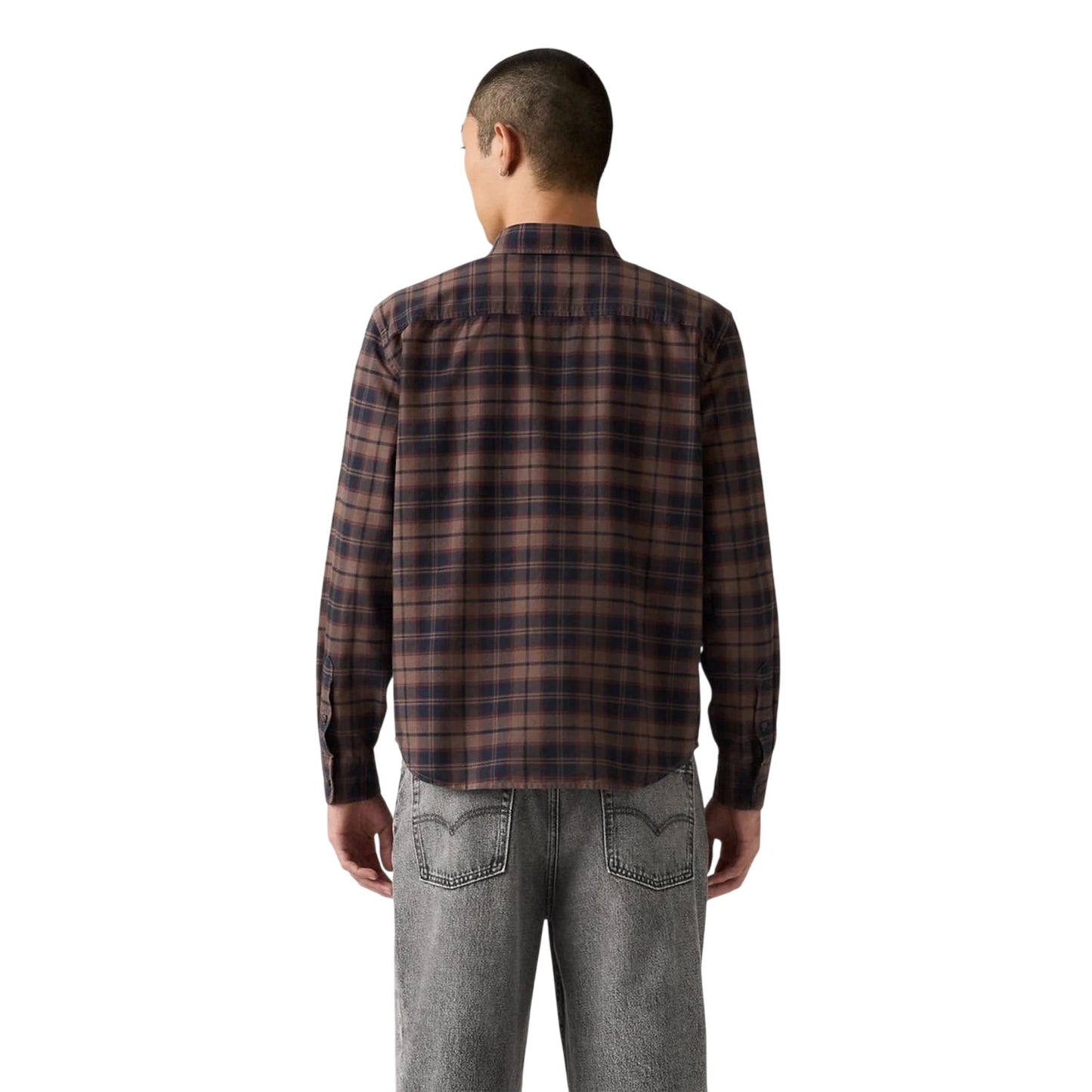 Stone Beige - Back - Levis Mens Authentic Plaid Oxford Relaxed Fit Button-Down Shirt