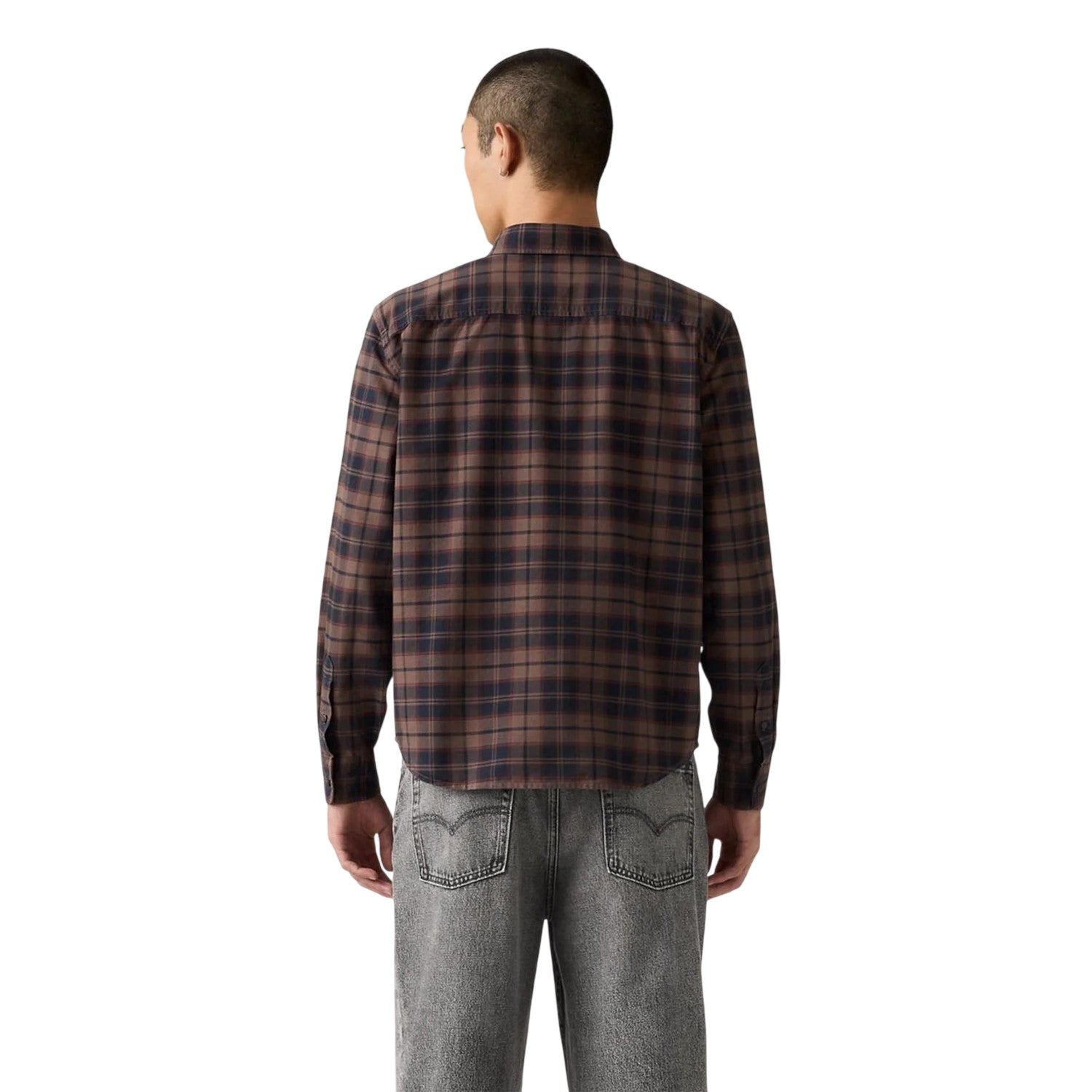 Stone Beige - Back - Levis Mens Authentic Plaid Oxford Relaxed Fit Button-Down Shirt
