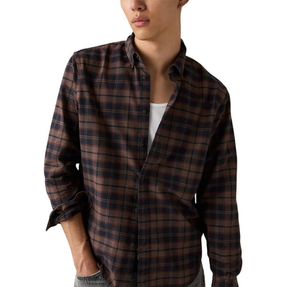 Stone Beige - Side - Levis Mens Authentic Plaid Oxford Relaxed Fit Button-Down Shirt
