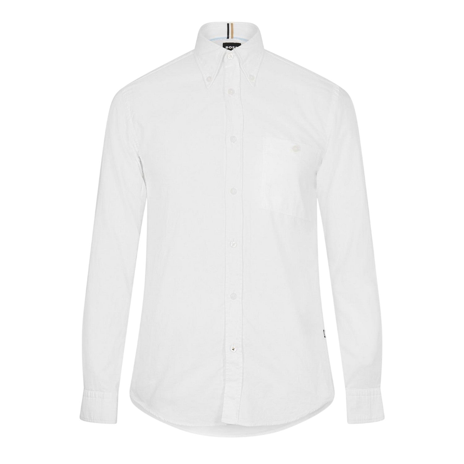 White - Front - Boss Mens Plain Oxford Button-Down Shirt