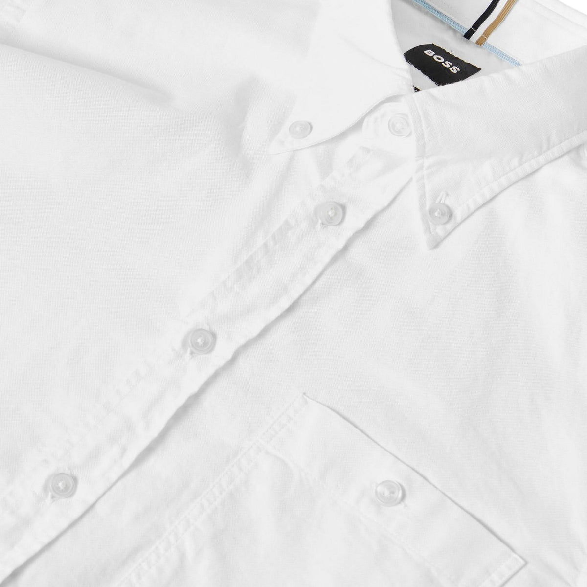 White - Side - Boss Mens Plain Oxford Button-Down Shirt