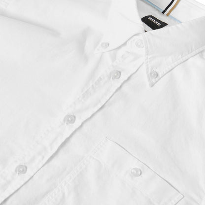 White - Side - Boss Mens Plain Oxford Button-Down Shirt