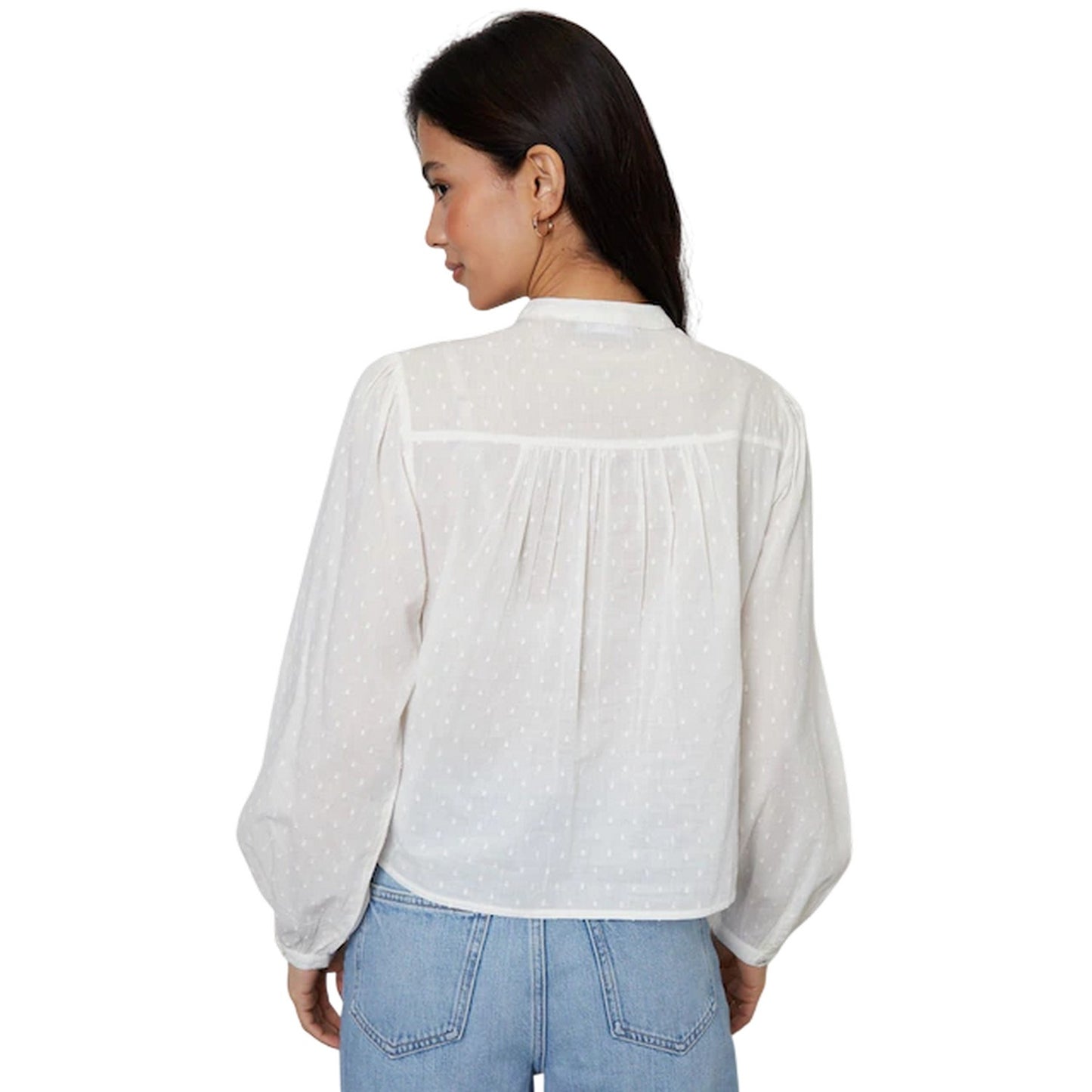 Cream - Back - Threadbare Womens-Ladies Rani Banded Collar Bishop Blouse
