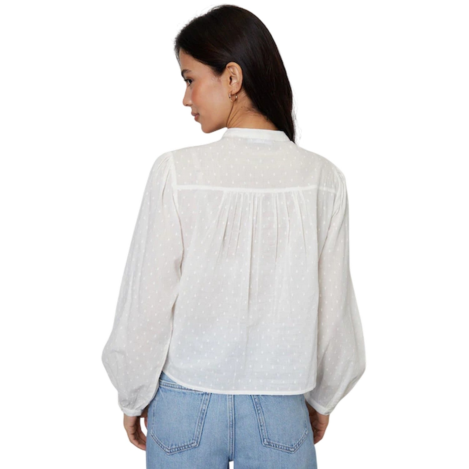 Cream - Back - Threadbare Womens-Ladies Rani Banded Collar Bishop Blouse