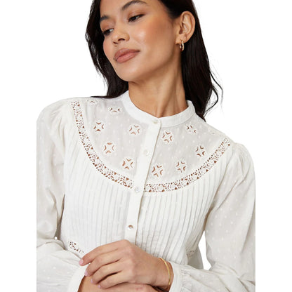 Cream - Side - Threadbare Womens-Ladies Rani Banded Collar Bishop Blouse