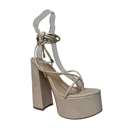 Cream - Front - No Doubt Womens-Ladies Reptile Print Leather Platform Block Sandals
