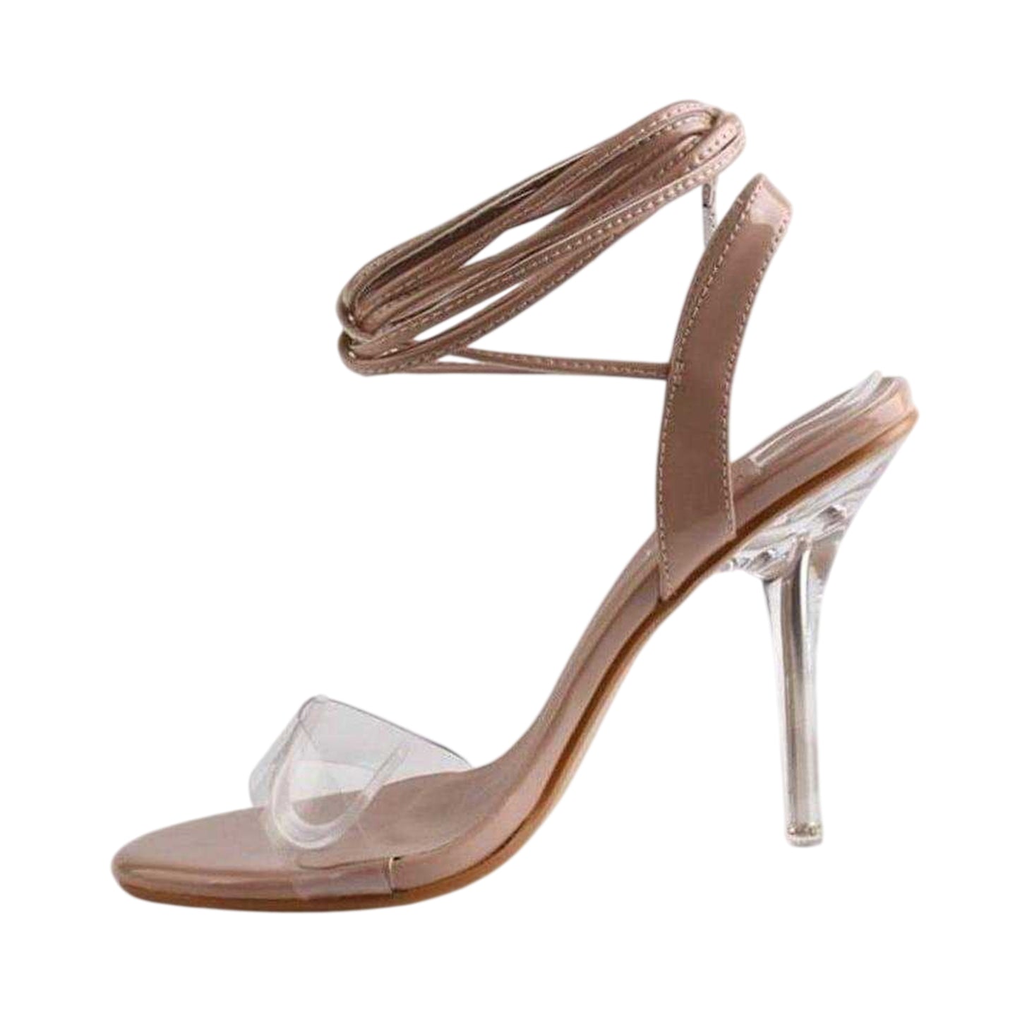 Nude - Side - Chic Womens-Ladies Clear High Heel Sandals