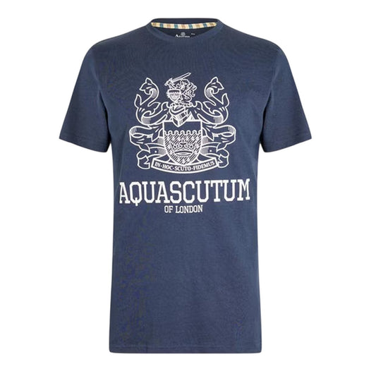 Navy-White - Front - Aquascutum Mens Shield Logo Crew Neck T-Shirt