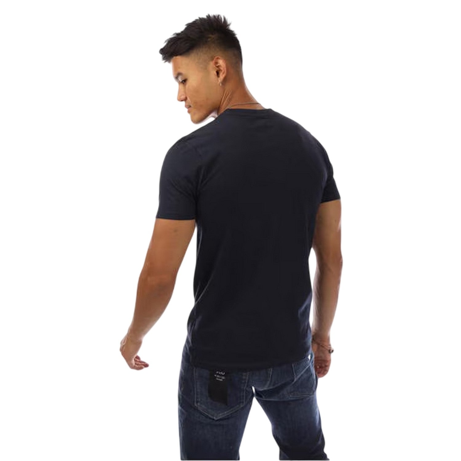 Navy-White - Back - Aquascutum Mens Shield Logo Crew Neck T-Shirt