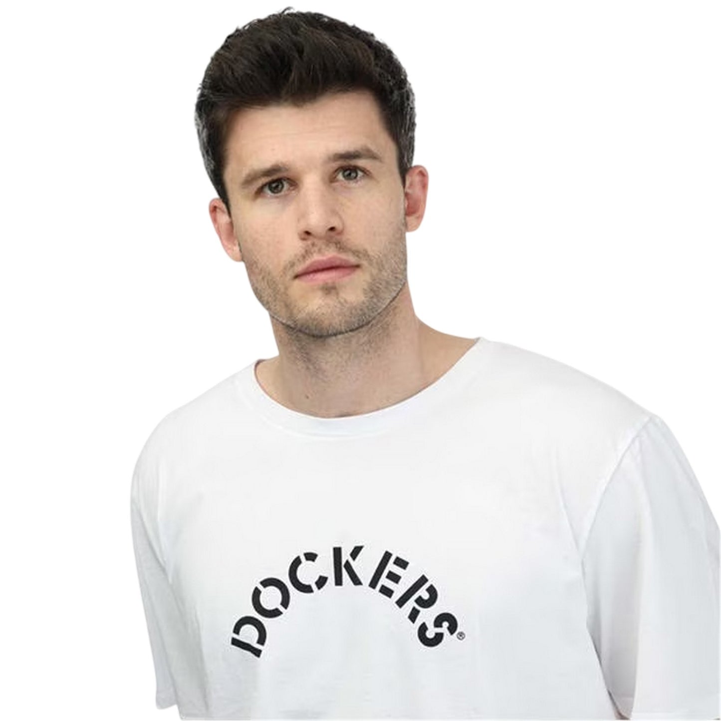 White - Side - Dockers Mens Arched Logo Crew Neck T-Shirt