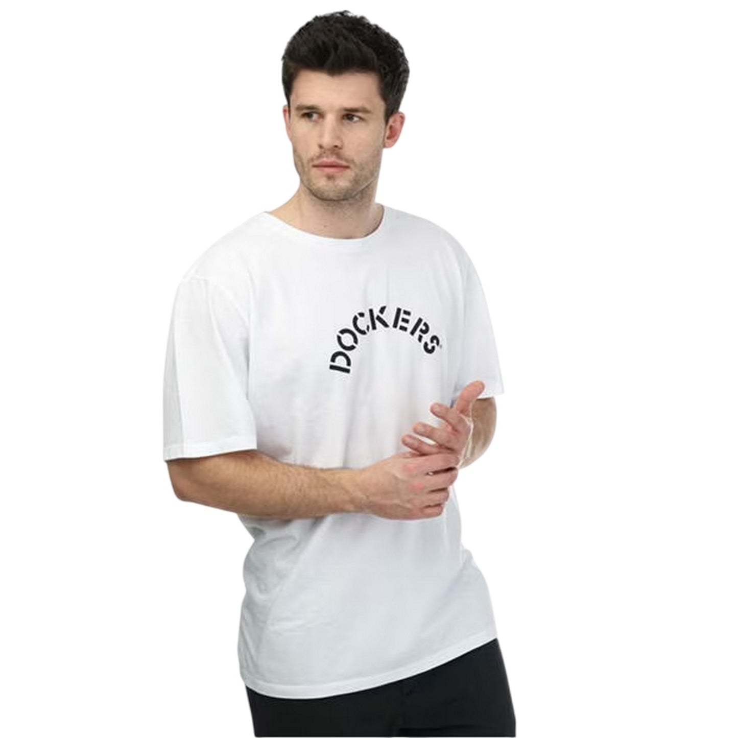 White - Lifestyle - Dockers Mens Arched Logo Crew Neck T-Shirt