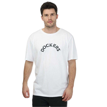 White - Front - Dockers Mens Arched Logo Crew Neck T-Shirt