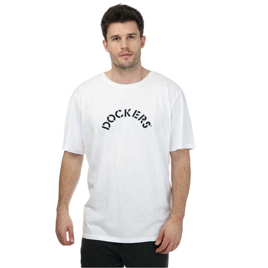 White - Front - Dockers Mens Arched Logo Crew Neck T-Shirt