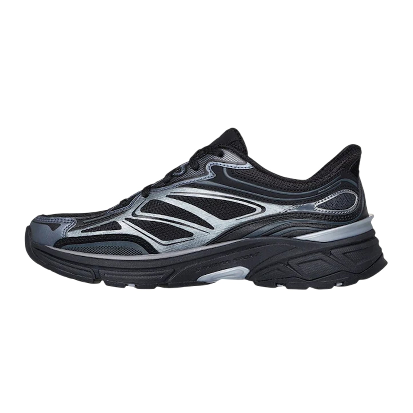 Black-Silver - Back - Skechers Mens Mesh Metallic Insert Trainers