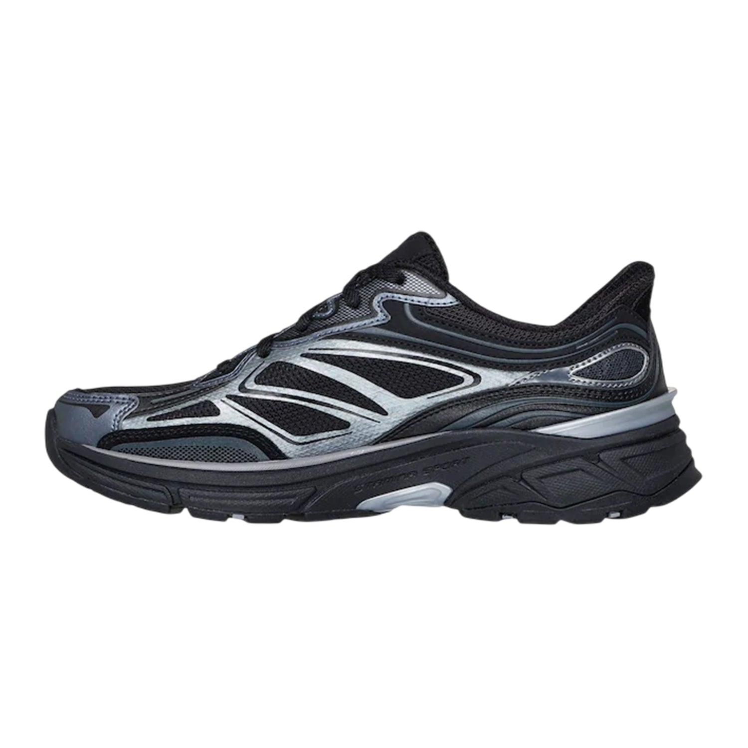Black-Silver - Back - Skechers Mens Mesh Metallic Insert Trainers