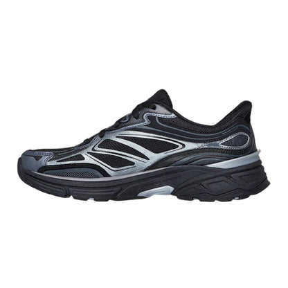 Black-Silver - Back - Skechers Mens Mesh Metallic Insert Trainers