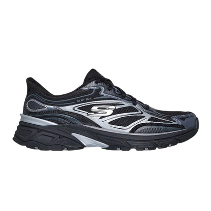 Black-Silver - Side - Skechers Mens Mesh Metallic Insert Trainers