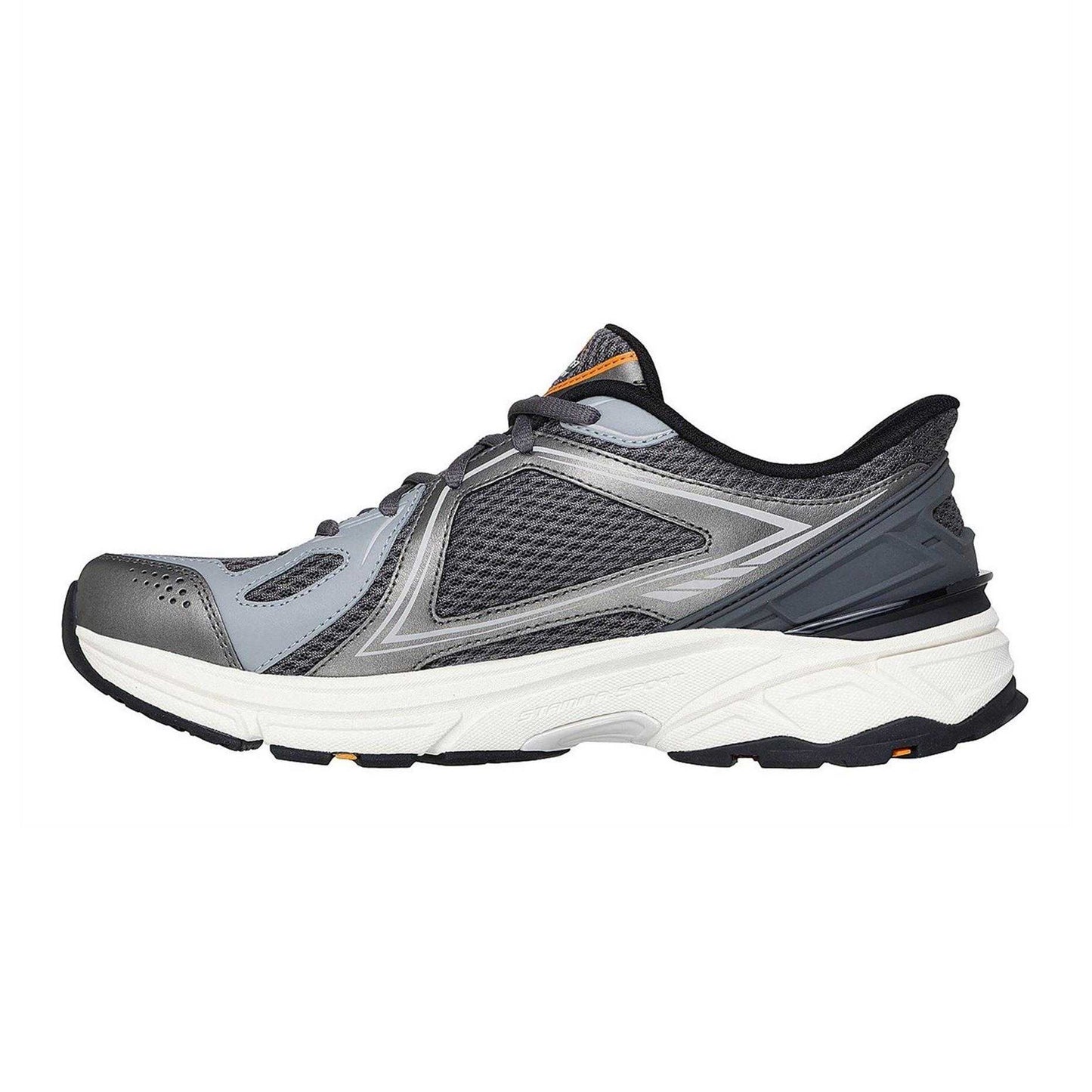 Grey-Orange - Back - Skechers Mens Mesh Metallic Insert Trainers
