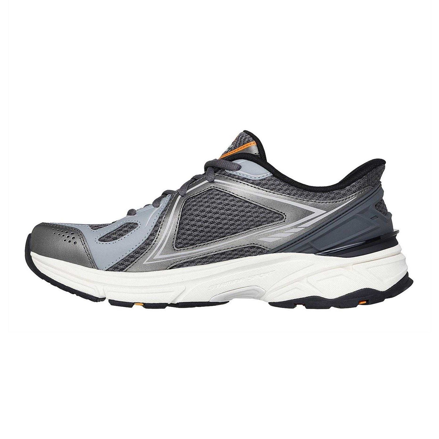 Grey-Orange - Back - Skechers Mens Mesh Metallic Insert Trainers