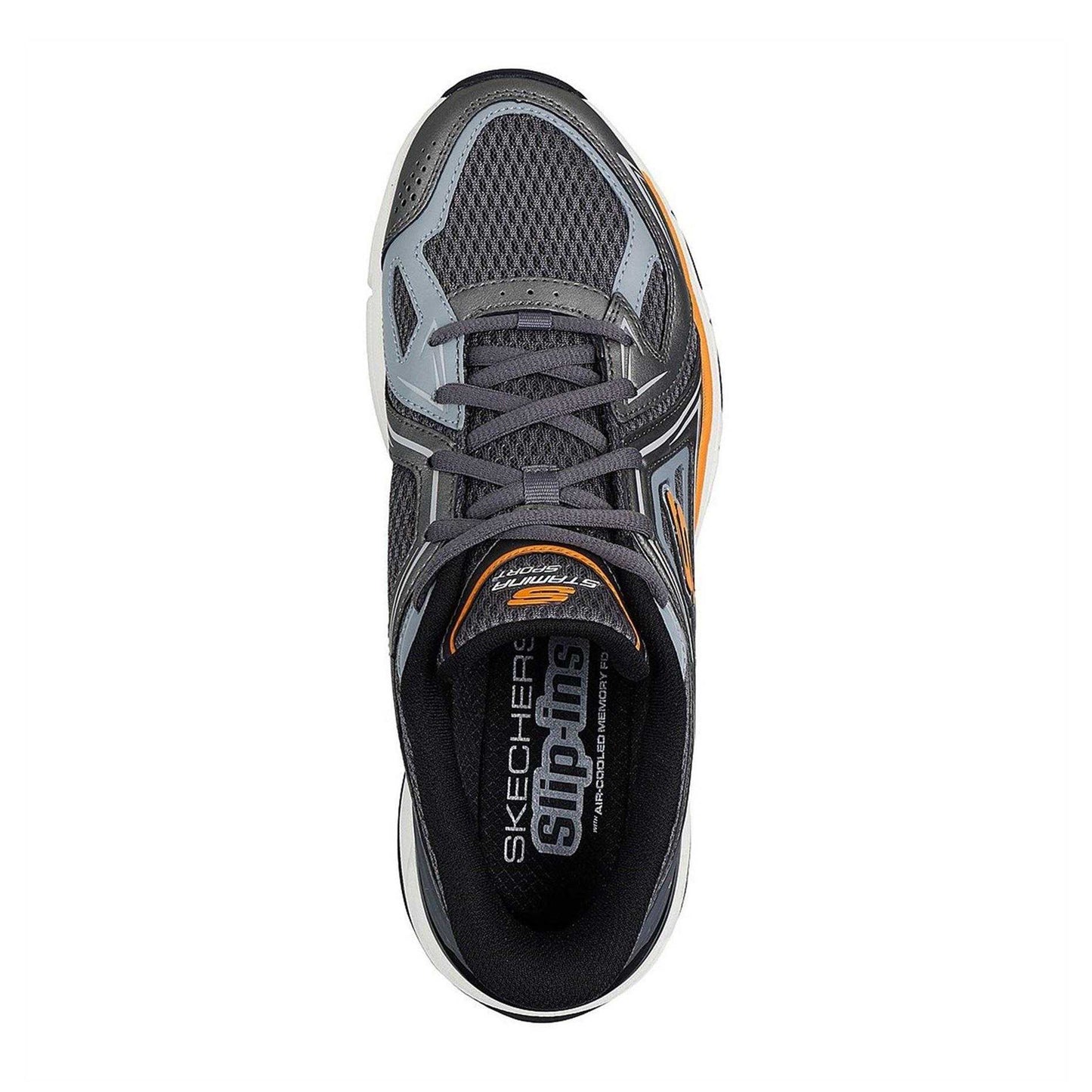 Grey-Orange - Lifestyle - Skechers Mens Mesh Metallic Insert Trainers