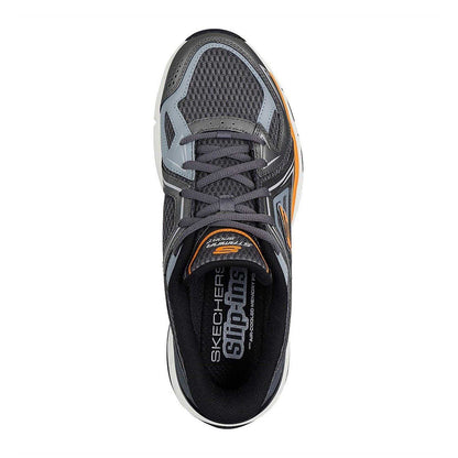 Grey-Orange - Lifestyle - Skechers Mens Mesh Metallic Insert Trainers