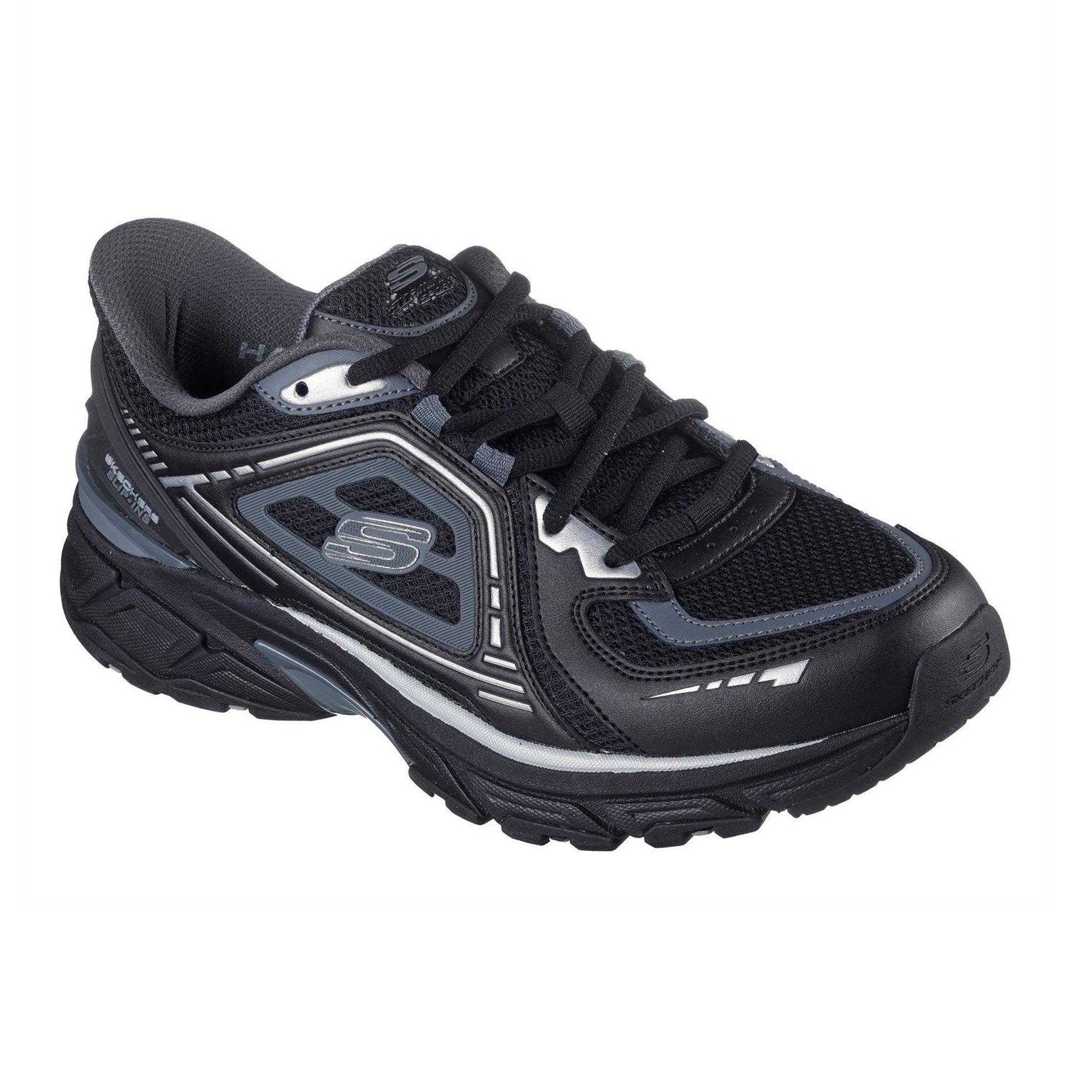 Black-Silver - Front - Skechers Mens Mesh Metallic Insert Trainers