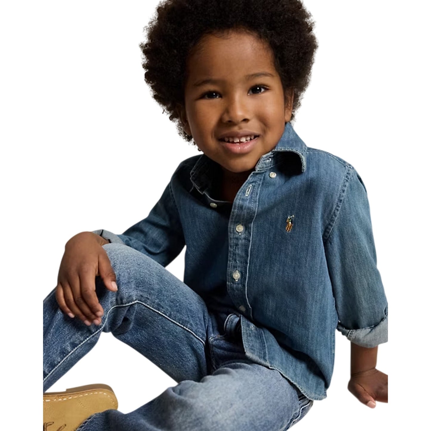 Dark Blue - Side - Ralph Lauren Childrens-Kids Denim Long-Sleeved Button-Down Shirt