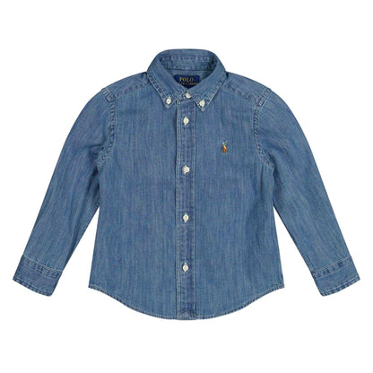 Dark Blue - Front - Ralph Lauren Childrens-Kids Denim Long-Sleeved Button-Down Shirt
