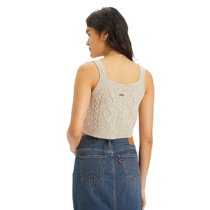 Oatmeal Heather - Back - Levis Womens-Ladies Cable Knit Cropped Tank Top
