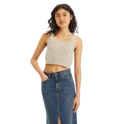 Oatmeal Heather - Lifestyle - Levis Womens-Ladies Cable Knit Cropped Tank Top
