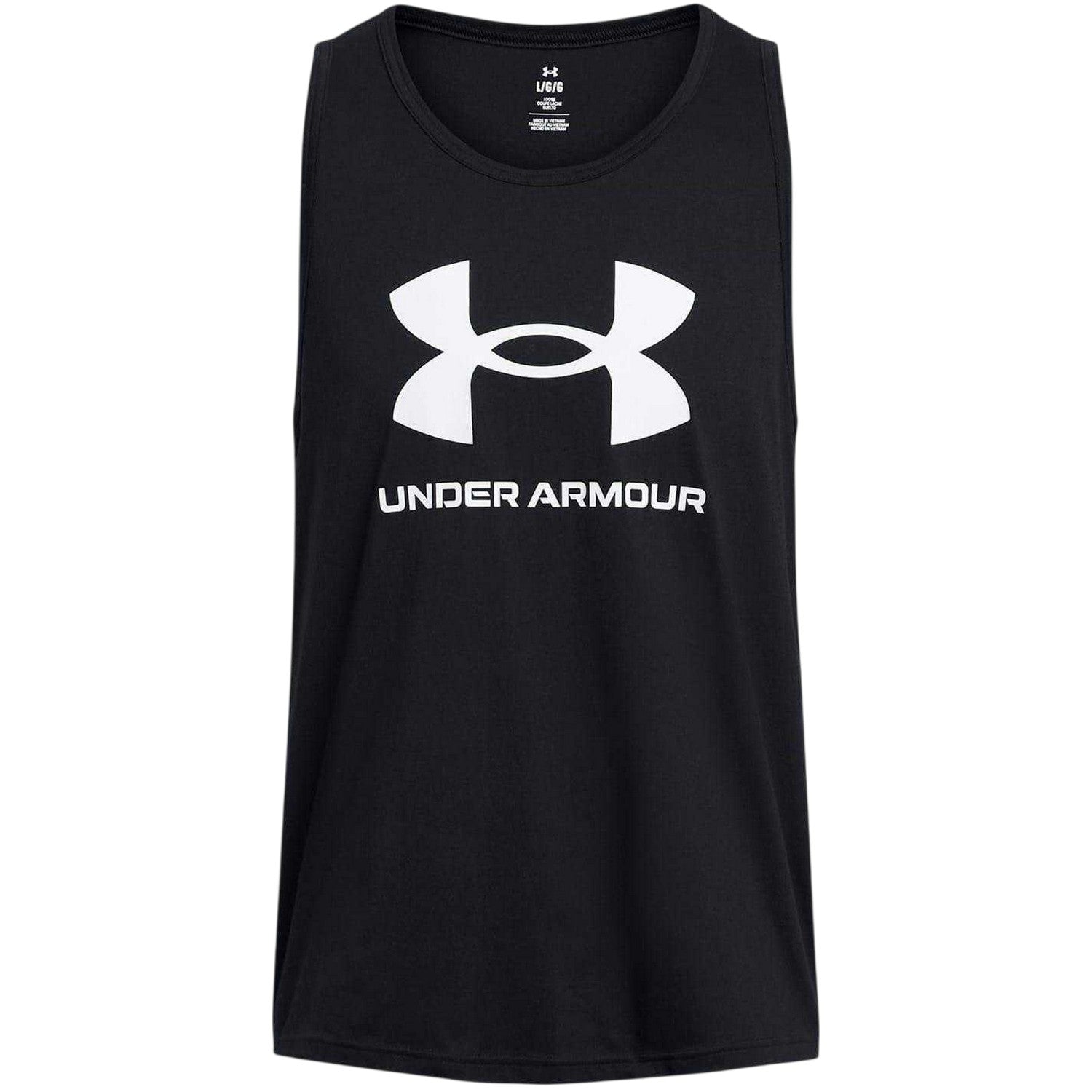 Black-White - Front - Under Armour Mens Large Logo Scoop Neck Regular Tank Top