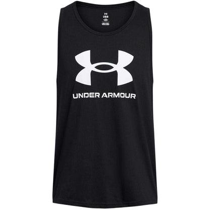Black-White - Front - Under Armour Mens Large Logo Scoop Neck Regular Tank Top