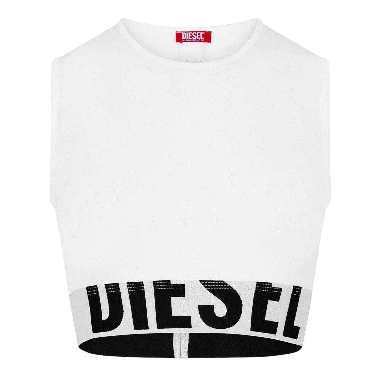 White - Front - Diesel Womens-Ladies Pop Cropped Slim Tank Top
