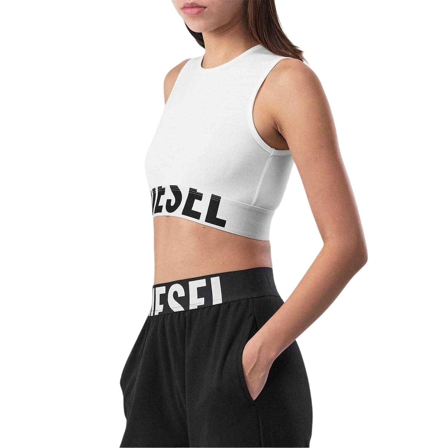 White - Side - Diesel Womens-Ladies Pop Cropped Slim Tank Top