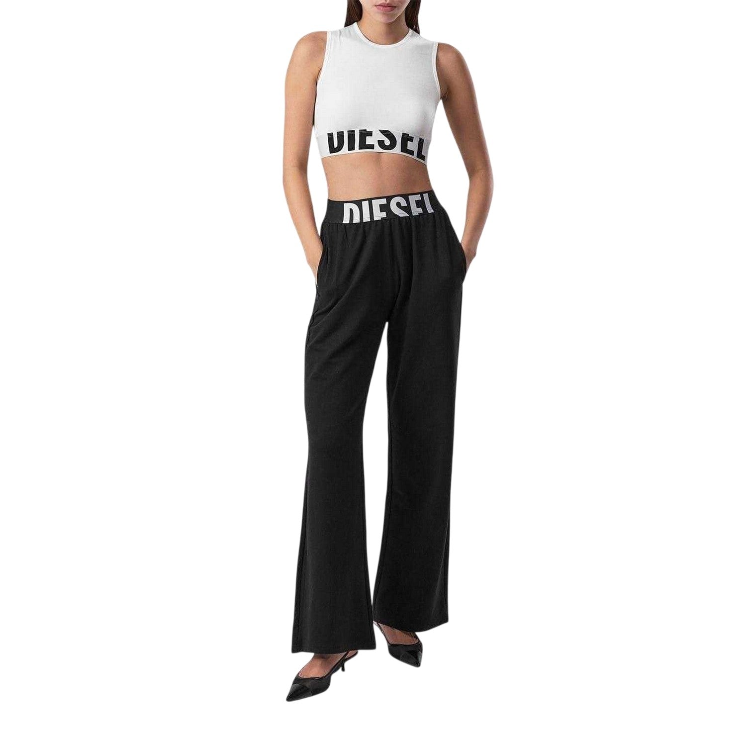 White - Lifestyle - Diesel Womens-Ladies Pop Cropped Slim Tank Top